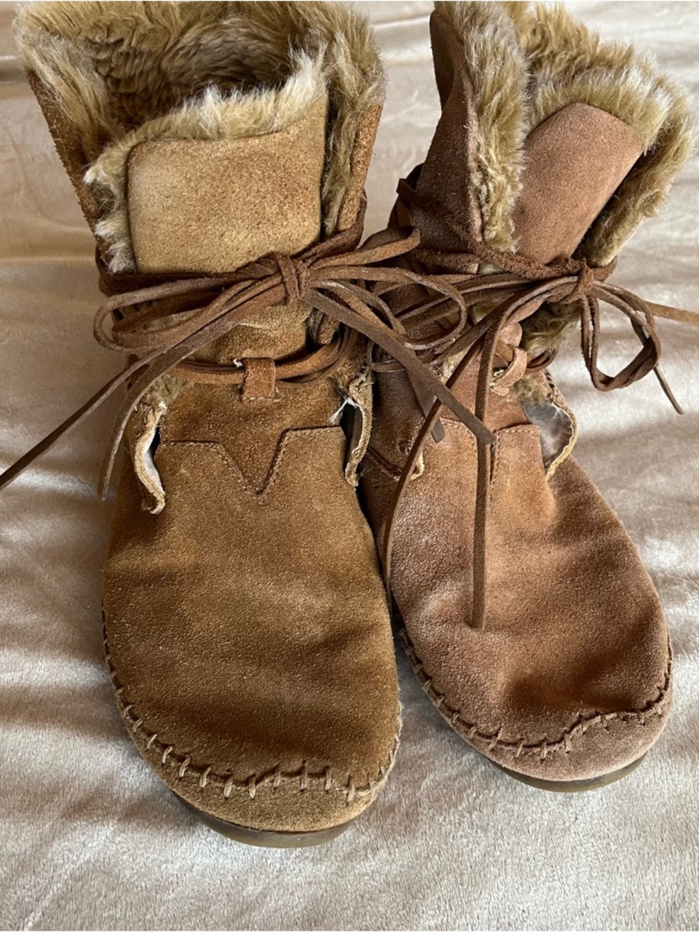 TOMS Women's Faux Fur Suede Lace-Up Ankle Boots - Brown